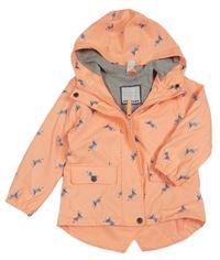 Neonově oranžová nepromokavá jarní parka se zebrami a kapucí Topolino