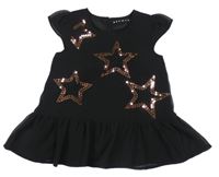 Černá peplum šifonová tunika s hvězdami z flitrů Nutmeg