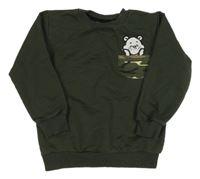 Khaki oversize mikina s medvídkem 