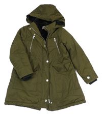 Khaki šusťáková zimní parka s kapucí Zara