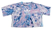 Růžovo-modro-tmavomodré vzorované crop tričko Adidas