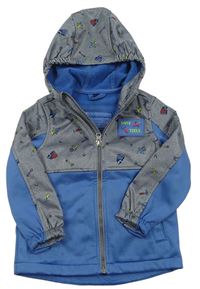 Šedo-modrá melírovaná softshellová bunda s nářadím a mixy a kapucí ACTIVE TOUCH