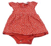 Červené melírované puntíkaté šaty s kytičkami a madeirou a všitým body Bubble Gum