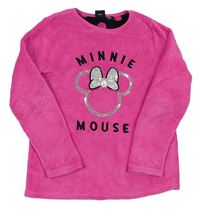 Tmavorůžová plyšová mikina s Minnie z flitrů a nápisy PRIMARK