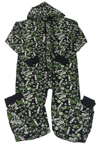 Černý pyžamový overal s ovladači a kapucí The Pyjama Factory