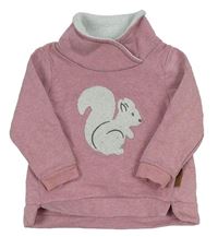 Starorůžová melírovaná mikina s veverkou a zatepleným stojáčkem Topolino
