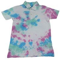 Bílo-modro-zeleno-růžové batikované polo tričko PEP&CO