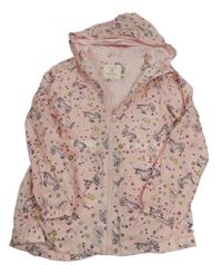 Světlerůžová šusťáková podzimní parka s jednorožci a kapucí PRIMARK