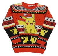Červeno-černo-bílý vzorovaný svetr s Pikachu s vánočním motivem PRIMARK