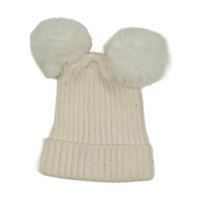 Smetanová žebrovaná úpletová čepice s bambulemi PRIMARK