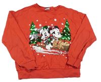 Červená mikina s Mickey a Minnie a překlápěcími flitry s vánočním motivem George