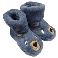 Modrošedé kožešinové zateplené válenky s medvídkem M&S vel. 25,5