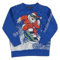 Cobaltově modro-bílá vánoční mikina se Santou Next