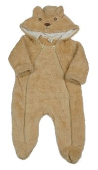 Karamelová chlupatá kombinéza s kapucí - medvídek SHEIN