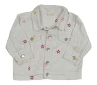 Bílá riflová bunda s květy a límečkem