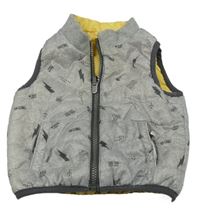 Šedá melírovaná prošívaná šusťáková zateplená oboustranná vesta s obrázky IKKS