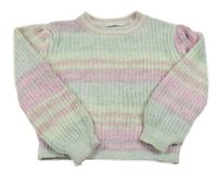 Růžovo-mátovo-fialový melírovaný žebrovaný žinylkový oversize crop svetr M&S
