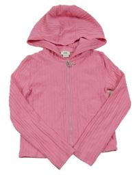 Růžová žebrovaná propínací crop mikina s kapucí RIVER ISLAND