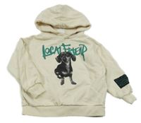 Smetanová oversize mikina s pejskem a nápisem a kapucí ZARA