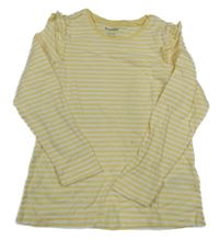 Žluto-bílé pruhované triko s volánky lupilu