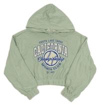 Světleolivová crop mikina s míčkem a nápisy a kapucí H&M