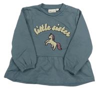 Tmavomodrošedá tepláková tunika s jednorožcem a nápisem 