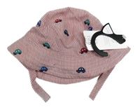 Nové - červeno-bílý pruhovaný plátěný klobouk s auty F&F