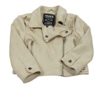 Světlebéžový semišový jarní křivák s volánky a límečkem C&A