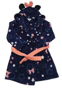 Tmavomodrý plyšový župan s Minnie a hvězdičkami a kapucí Disney