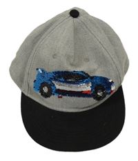 Šedo-černá melírovaná kšiltovka s autem z překlápěcích flitrů H&M