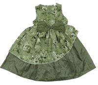 Khaki slavnostní šaty s růžemi a mašlí 