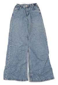 Modré plísňové high waist rifle s kamínky Page one young