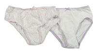 2x Bílo-fialové kalhotky + Bílo-růžové kalhotky se srdíčky F&F