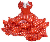 Kostým - Červené puntíkované šaty s volány a třásněmi 