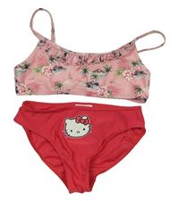 Růžovo-malinové dvoudílné plavky s květy a Hello Kitty