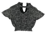 Černo-šedá vzorovaná šifonová crop halenka s průstřihem New Look