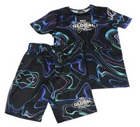 2set - Černé vzorované sportovní tričko s nápisem + kraťasy Pep&Co