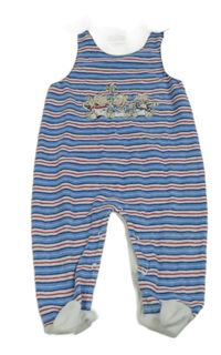 Modro-bílo-červené pruhované sametové dupačky s opicemi