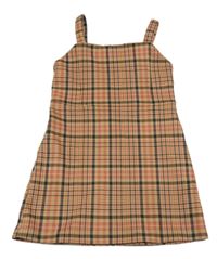 Hnědo-černo-tmavorůžové kostkované šaty F&F