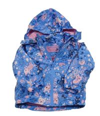 Modrá šusťáková jarní bunda s kočkami a kapucí Pocopiano