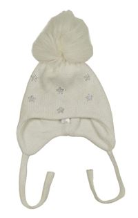 Bílá čepice s hvězdami z kamínků a bambulí