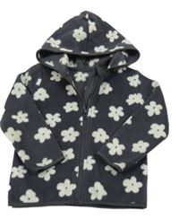 Antracitová květovaná fleecová propínací mikina s kapucí George