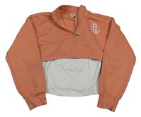 Broskvová crop mikina s nápisem a všitým topem River Island