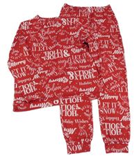 Červené úpletové pyžamo s nápisy Matalan