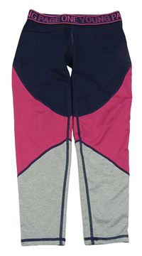 Tmavomodro-fuchsiovo-šedé sportovní capri legíny