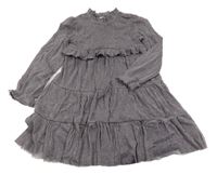 Tmavofialové třpytivé šaty s volánky S. Oliver