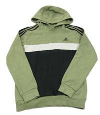 Khaki-černo-bílá mikina s logem a kapucí Adidas