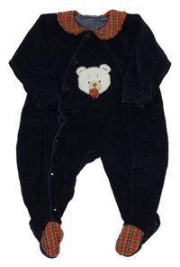 Tmavomodrý sametový overal s medvědem