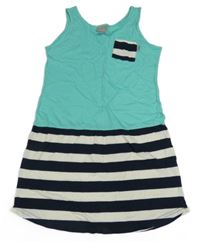 Tyrkysovo-tmavomodro-bílá bavlněná šatová tunika s pruhy a kapsou Bench