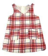 Smetanovo-červeno-tmavomodré kostkované vlněné šaty F&F